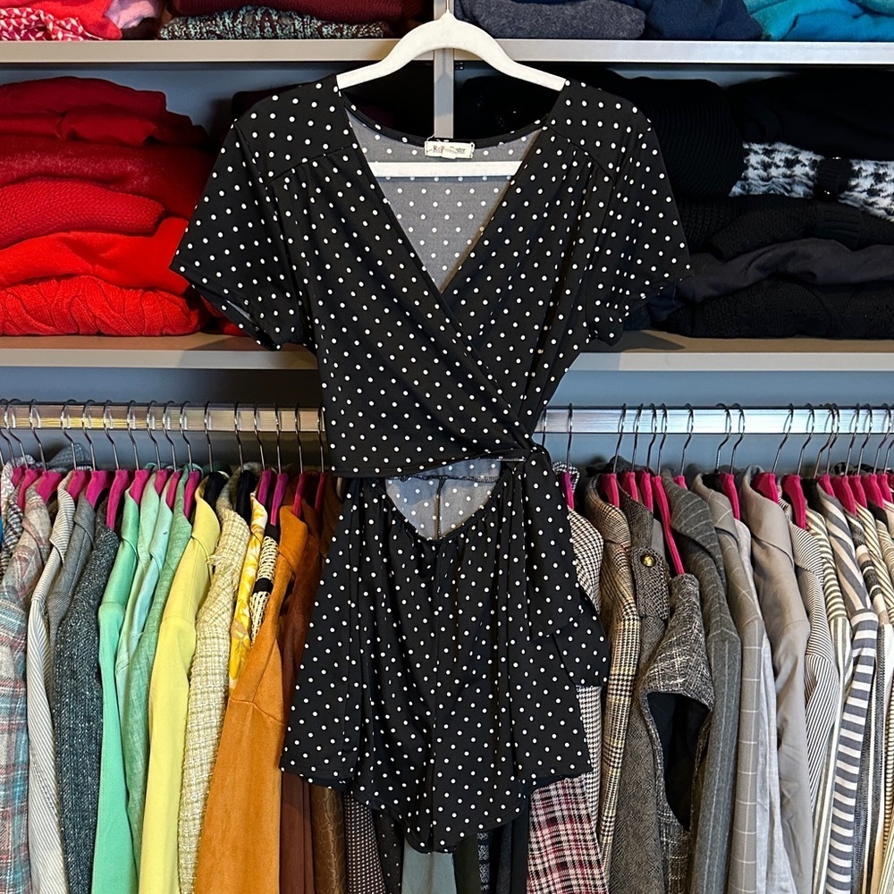 Rolla Coster black/white polka dot front cut out wrap style romper size S